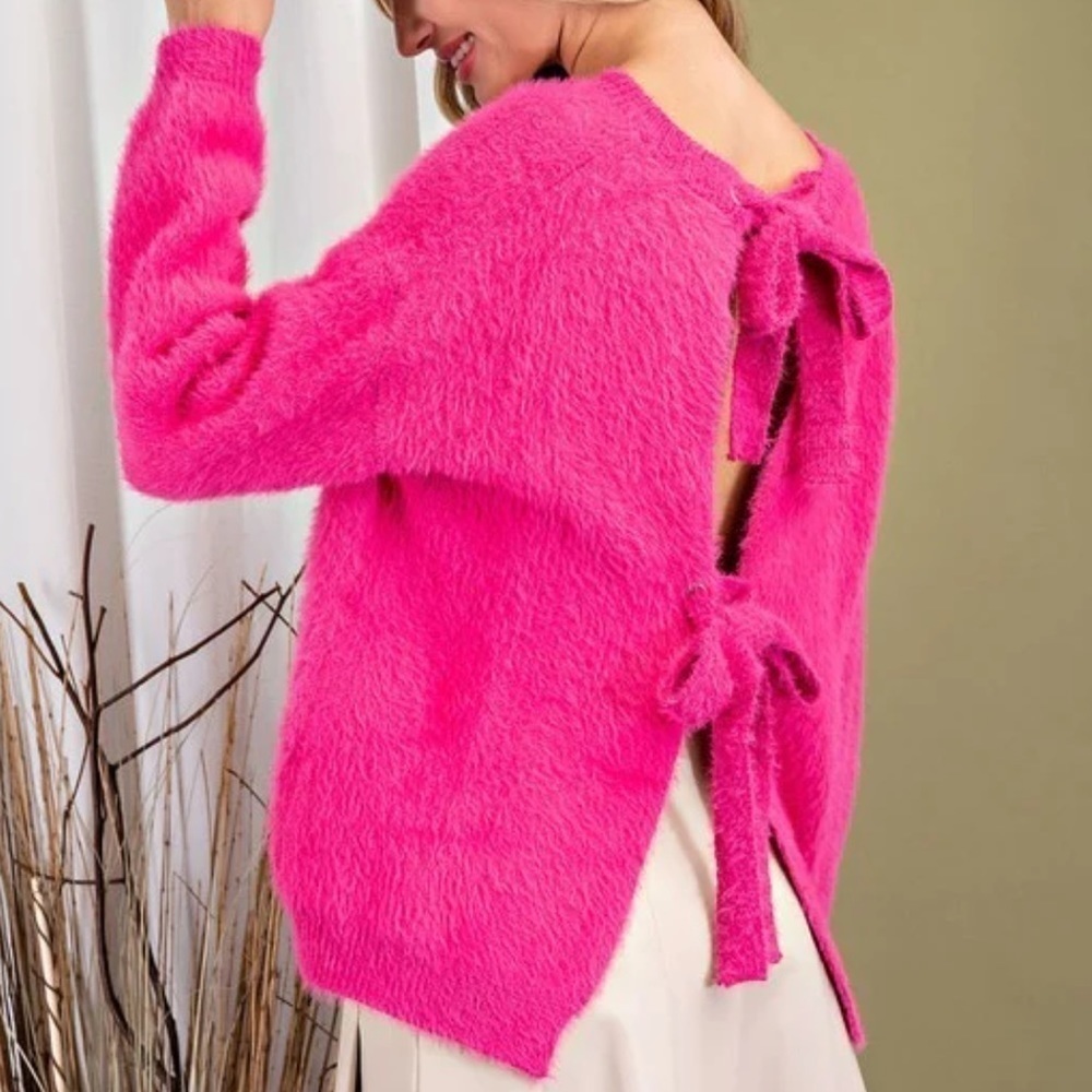 ee:some | Pink Fuzzy Tie Back Sweater | Small/Medium​